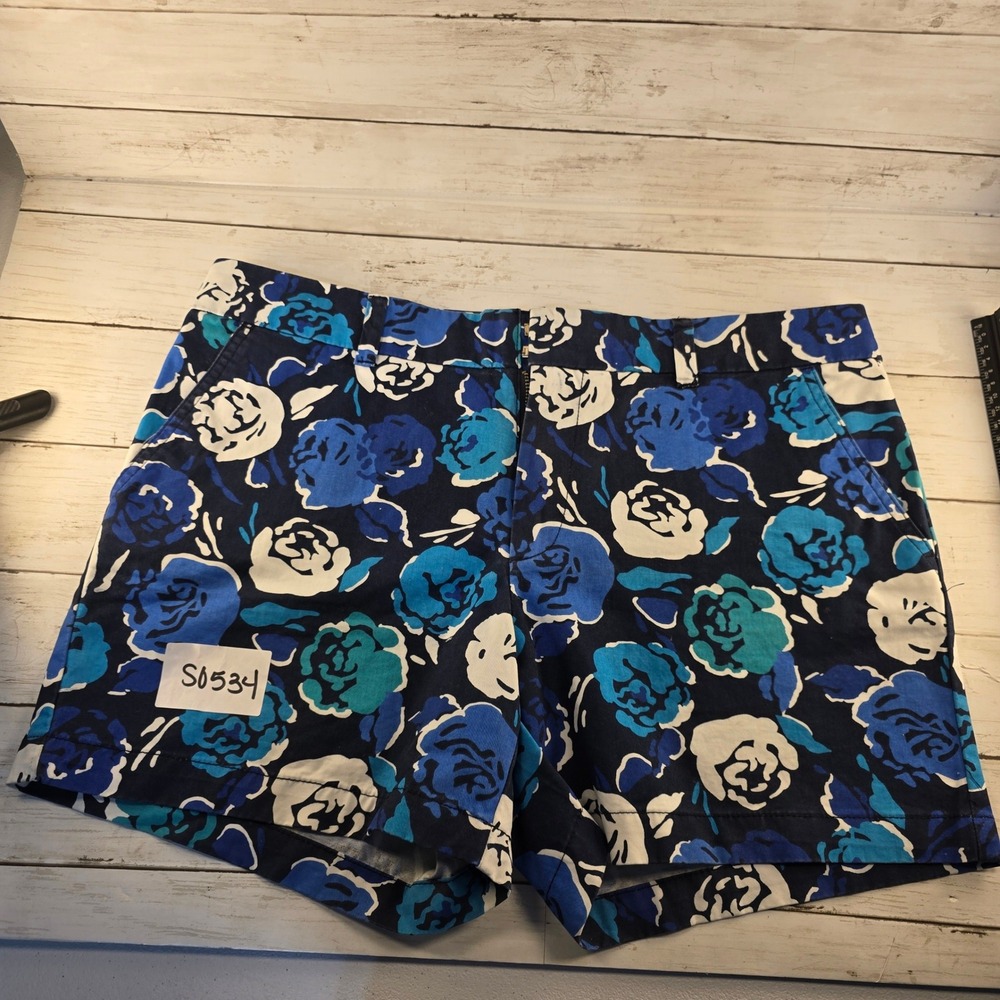 Tommy Hilfiger Womens Blue White Floral Rose Chino Shorts Size 12 Preppy Summer